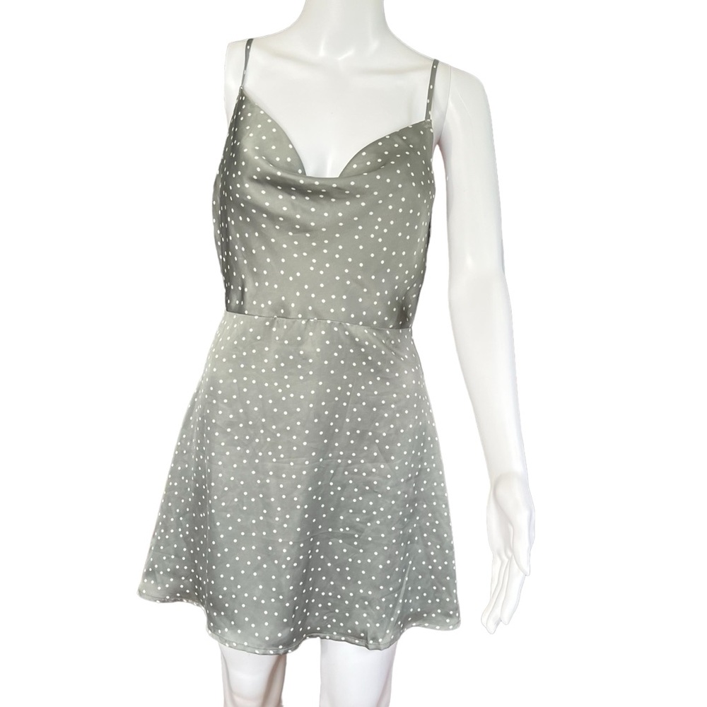 Lulus - Womens Spaghetti Strap Polka Dot Mini Satin Dress Sz. SM